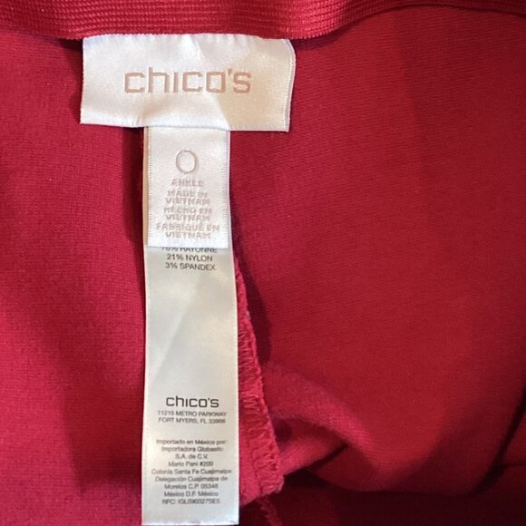 Chico’s Sz 0 (S/4) Red Ponte Knit Juliet Slim Pull-On Ankle Cropped Pants 250D - Picture 5 of 7